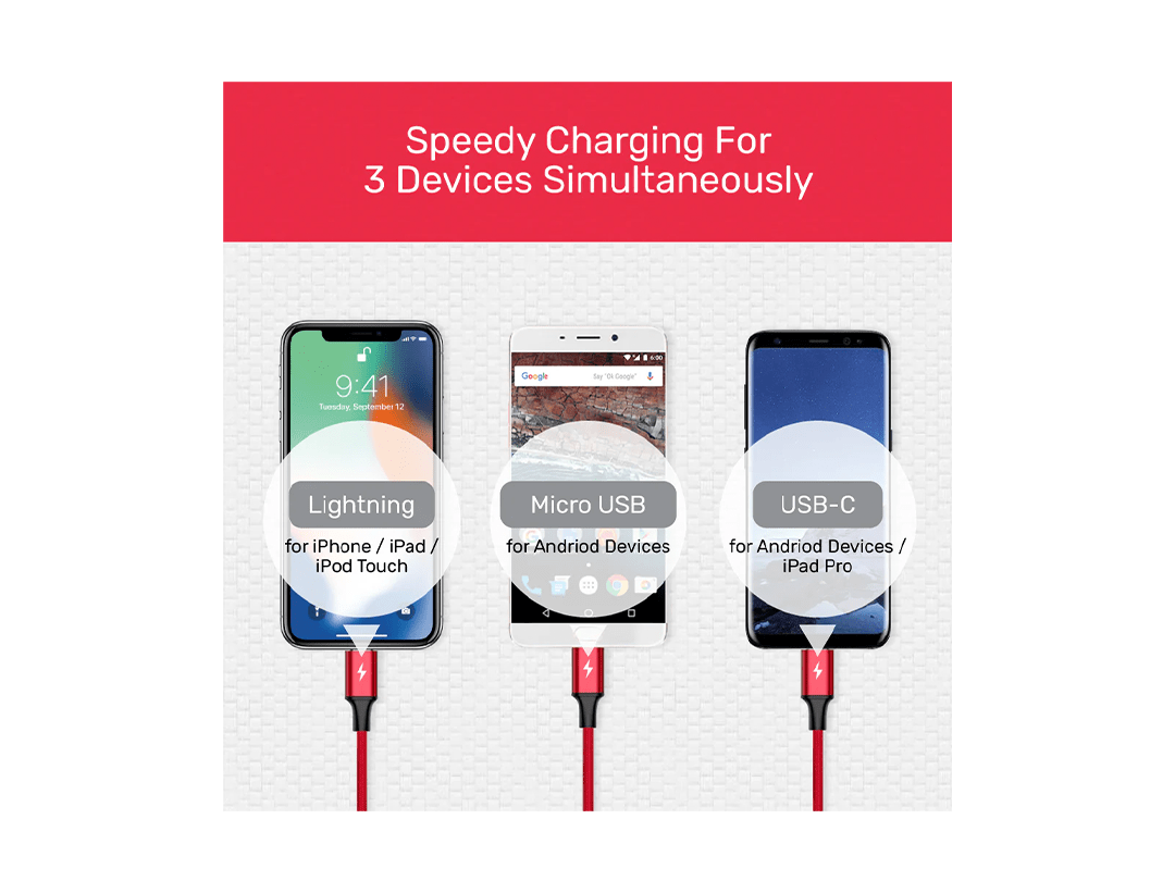 Unitek 3-in-1 USB-A to USB-C / Micro USB / Lightning Multi Charging Cable in Qatar Unitek 3-in-1 USB-A to USB-C / Micro USB / Lightning Multi Charging Cable in Qatar